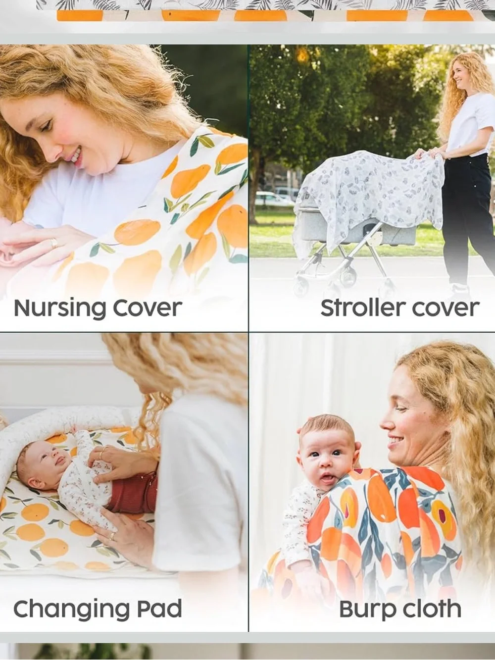 Muslin 2pk Bamboo & Cotton Orange 🍊 Apricot Fruit Print Baby Swaddle Blankets